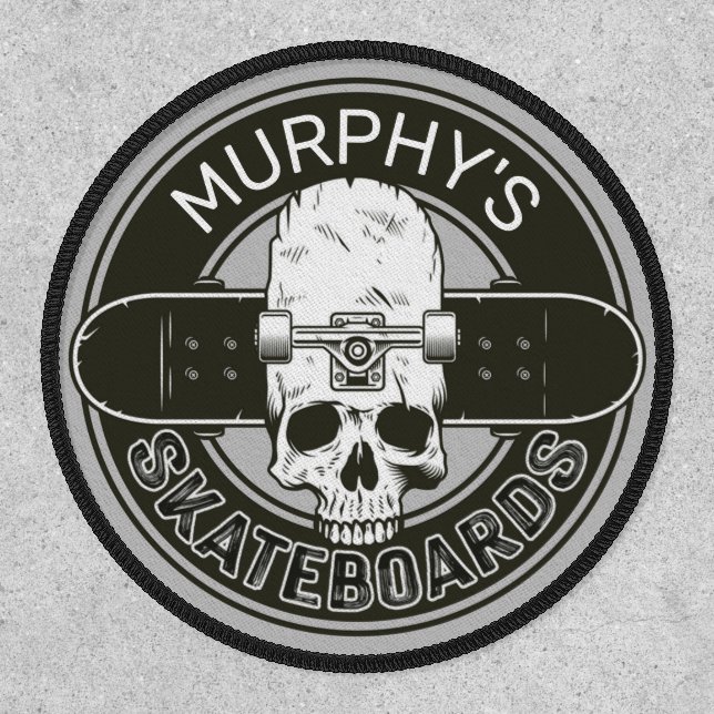 Personalized Skater NAME Skull Skateboarding Skate Patch (Front)