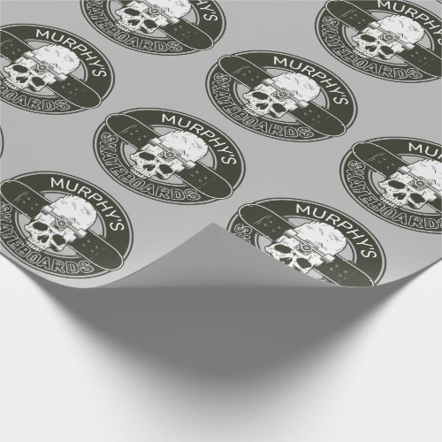 Personalized Skater NAME Skull Skateboarding Skate Wrapping Paper