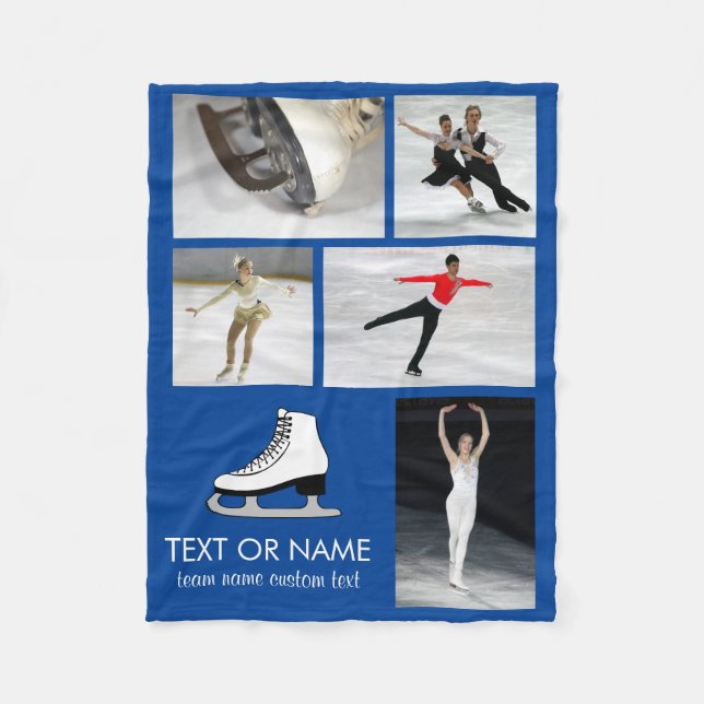 Personalized Skating Photo Collage Skater's Name Fleece Blanket (Front)