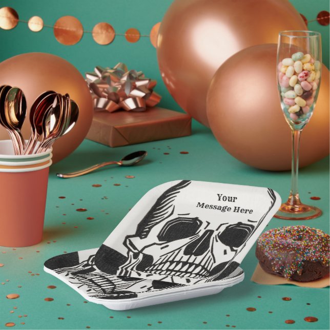 Personalized Skeleton Birthday Halloween Party Paper Plates (Multi)