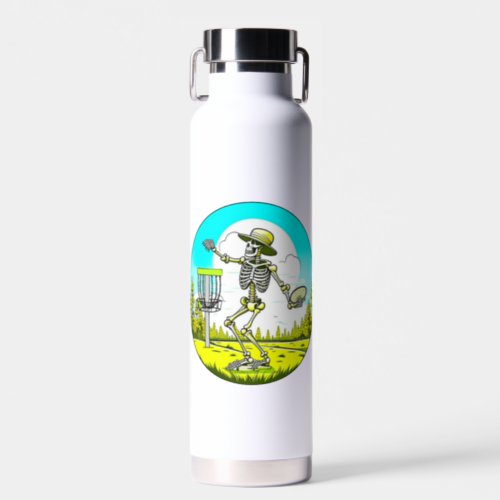 Personalized Skeleton Disc Golfer Retro Pop Art Water Bottle