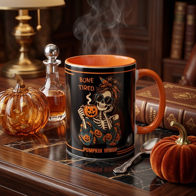 Personalized Skeleton Halloween Coffee Mug (Personalized Retro Skeleton Halloween Coffee Mug)