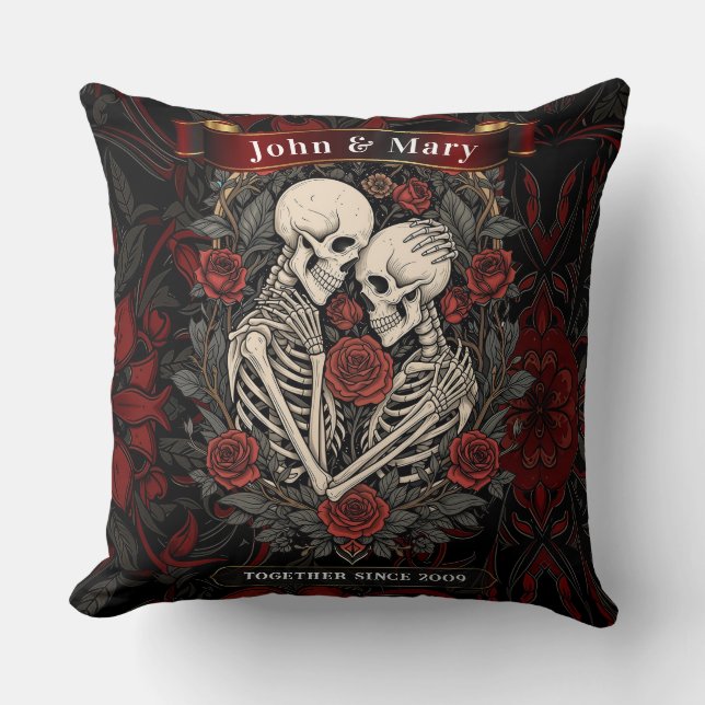 Personalized Skeleton Lovers Throw Pillow (Front)