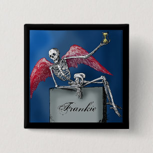 Personalized Skeleton on Tomb Halloween Party Button