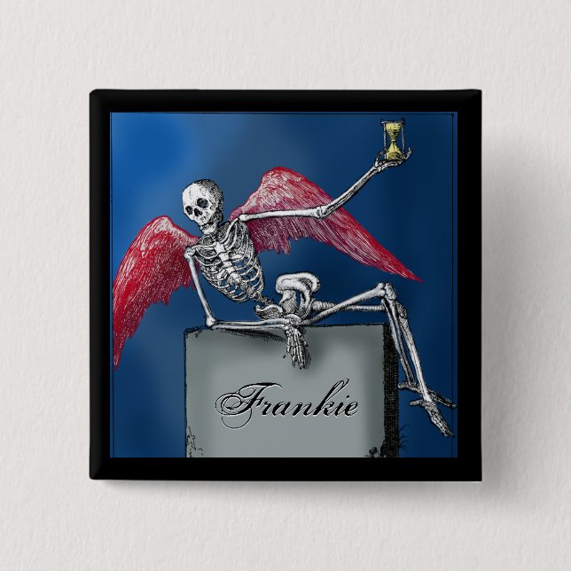 Personalized Skeleton on Tomb Halloween Party Button (Front)