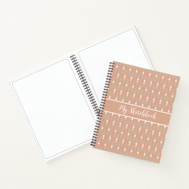 Personalized Sketchbook Boho Peach Sage Green  Notebook (Inside)