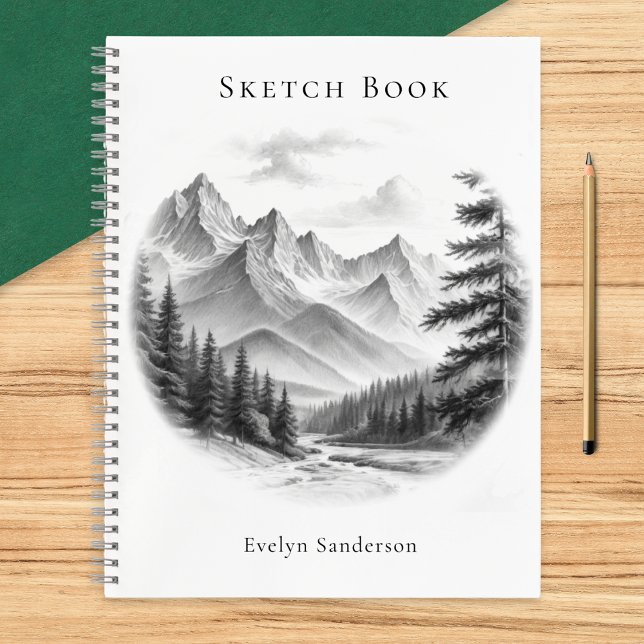 Personalized Sketchbook Modern Mountain Art Notebook (An elegant spiral-bound sketch book with mountain scenery design, personalized with a name)