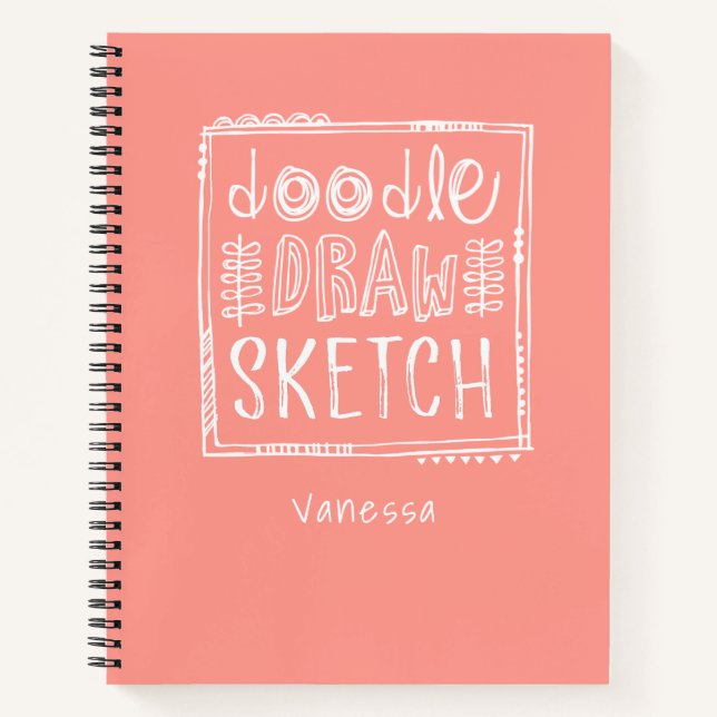 Personalized Sketchbook With Name Coral Notebook (Front)