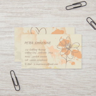 Personalized Sketched Floral on Watercolor Splats Business Card