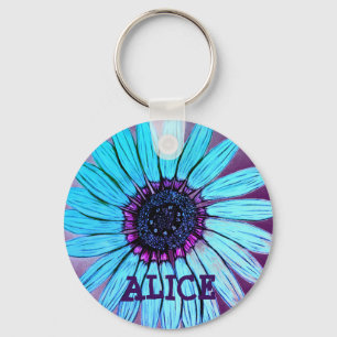 Personalized Sketched Flower Keychain