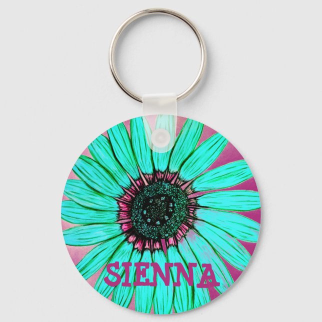 Personalized Sketched Flower Keychain (Front)
