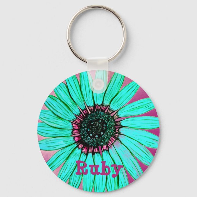 Personalized Sketched Flower Keychain (Front)