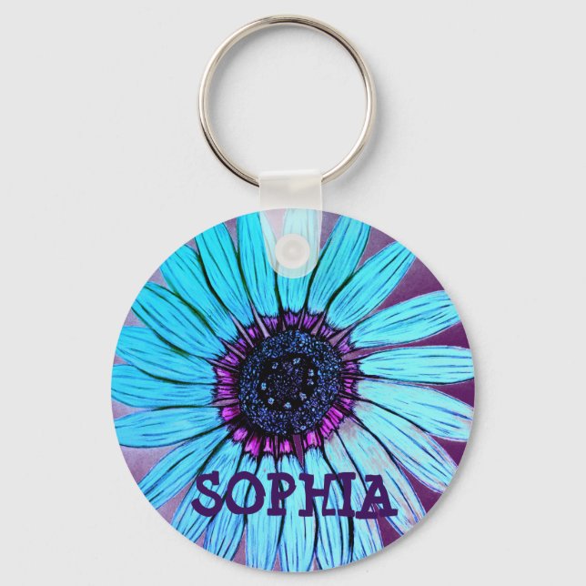 Personalized Sketched Flower Keychain (Front)