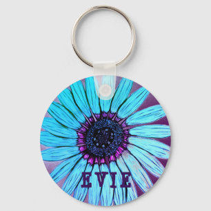 Personalized Sketched Flower Keychain