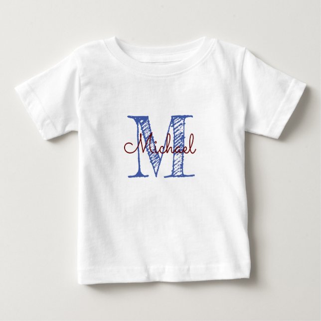 Personalized Sketched Name Monogram Baby Boy T-Shirt (Front)