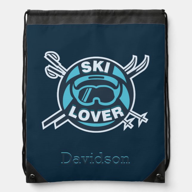Personalized Ski Lover Skiing Gag Name Drawstring Bag (Front)