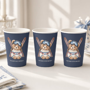 Personalized Ski Teddy Bear Winter Birthday  Paper Cups
