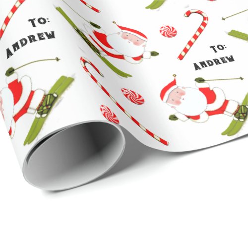 Personalized Skier Holiday Gift Wrapping Paper