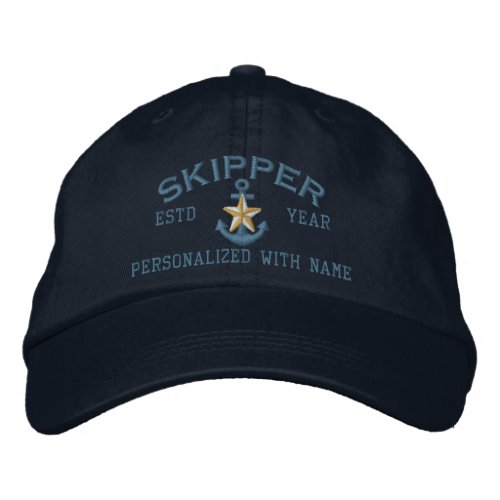 Personalized Skipper Coastal Star Anchor Embroidered Baseball Cap