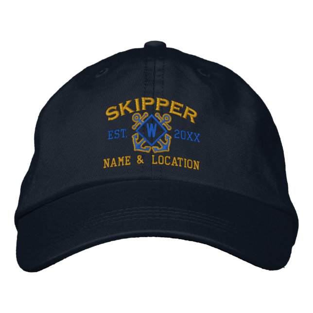 Personalized Skipper Nautical Monogram & more Embroidered Baseball Hat (Front)
