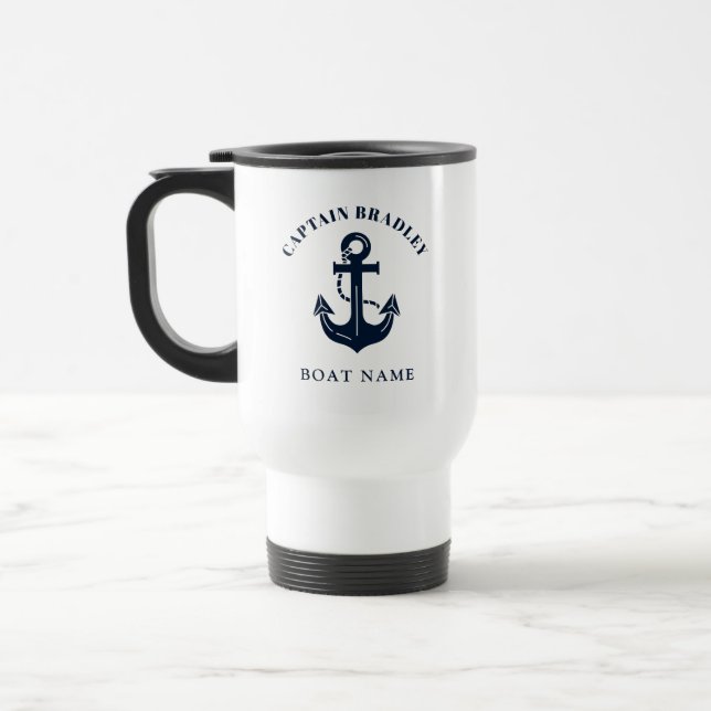 Personalized Skipper Vessel Nautical Travel Mug (Left)