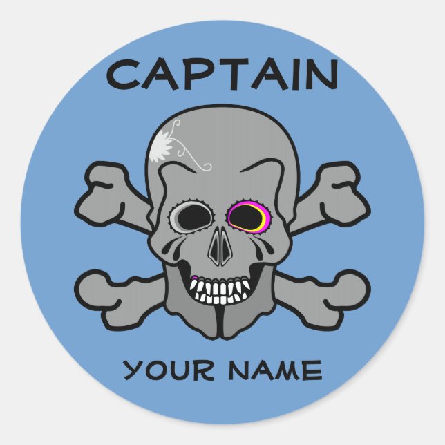 Personalized skull and Cross bones Classic Round Sticker (Front)