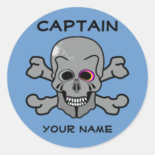 Personalized skull and Cross bones Classic Round Sticker