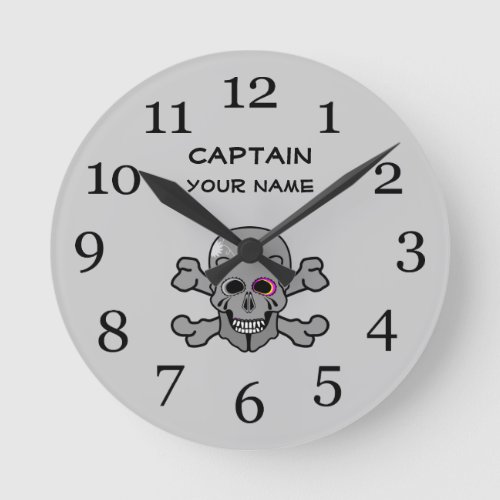 Personalized skull and Cross bones Round Clock