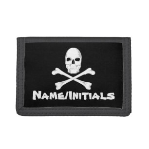 Personalized Skull and Crossbones Tri-fold Wallet