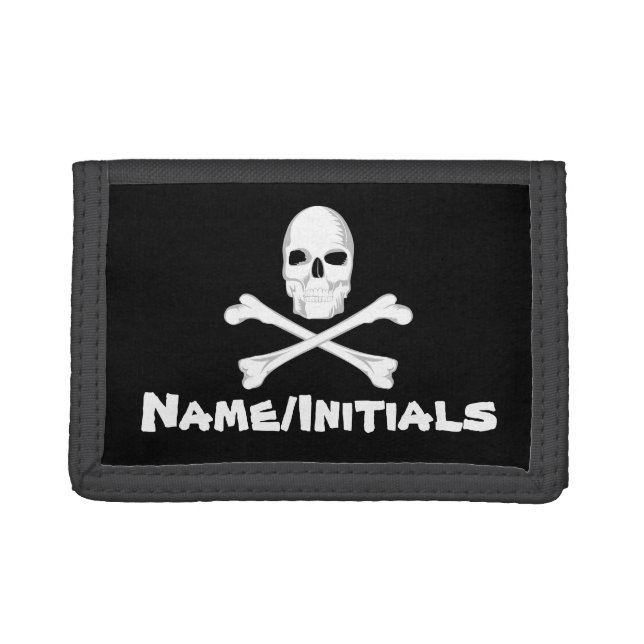 Personalized Skull and Crossbones Tri-fold Wallet (Front)