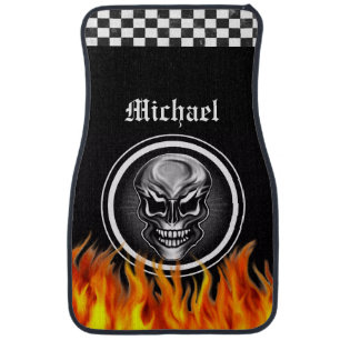 Personalized Skull and Flames Car Mats
