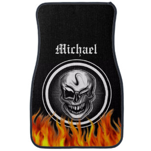 Personalized Skull and Flames Car Mats