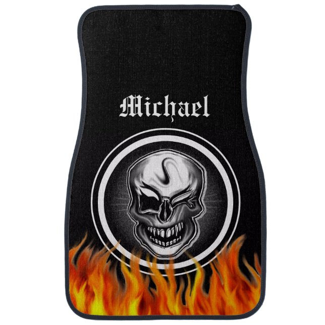 Personalized Skull and Flames Car Mats (Front)