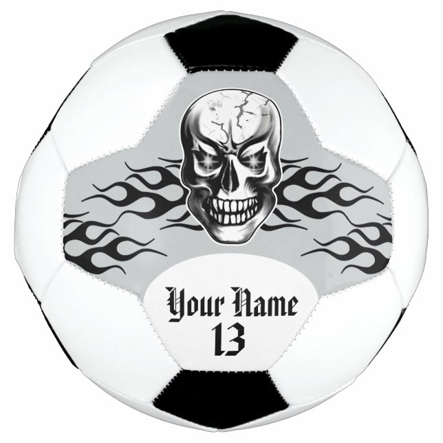 Personalized Skull and Flames Soccer Ball (Front)