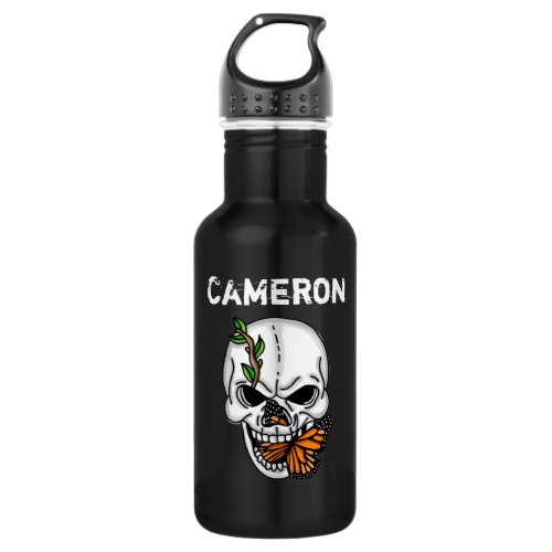 Personalized  Skull and Monarch Butterfly  Stainless Steel Water Bottle