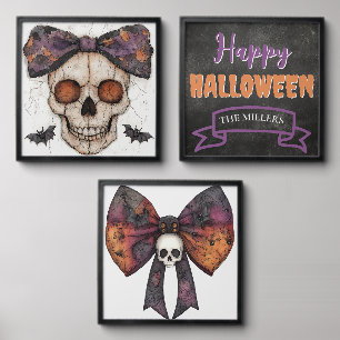 Personalized Skull & Coquette Bow Halloween Wall  Peel And Stick Photo Tile