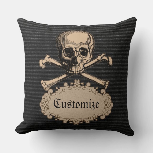 Personalized Skull & Crossbones Throw Pillow (Front)