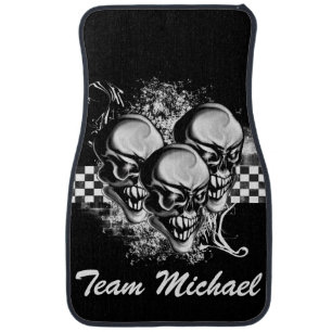 Personalized Skull Grunge and Checkers Car Mats