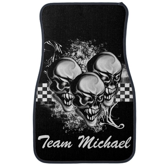 Personalized Skull Grunge and Checkers Car Mats (Front)