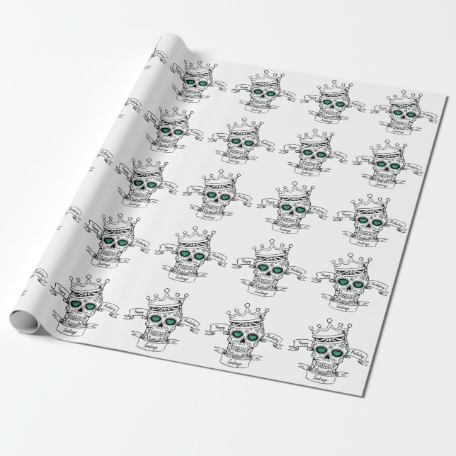 Personalized Skull King Calavera Gift Wrapping Paper (Unrolled)