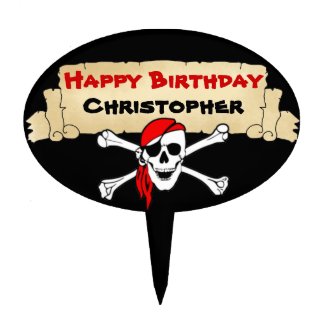 Personalized Skull Pirate Birthday Cake Topper
