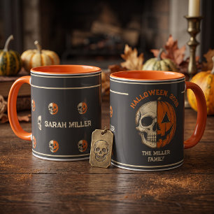 Personalized Skull Pumpkin Family Name Halloween Mug