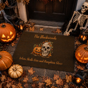 Personalized Skull & Pumpkin Halloween Fiber Doormat