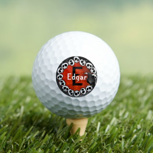 Personalized Skull Raven Dark Dreary Orange Moon Golf Balls