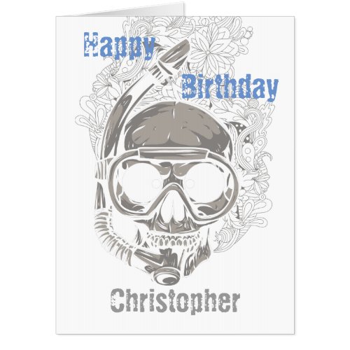 Personalized Skull Snorkeling Happy Birthday BIG Card