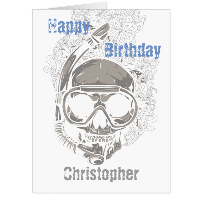 Personalized Skull Snorkeling Happy Birthday BIG Card (Front)