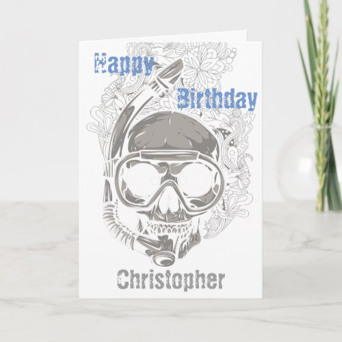 Personalized Skull Snorkeling Happy Birthday Card