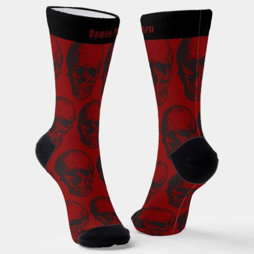 Personalized Skulls Blood Red and Black Mens Crew Socks