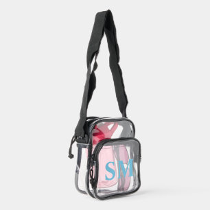 Personalized Sky Blue Couple Monogram Clear Crossbody Bag