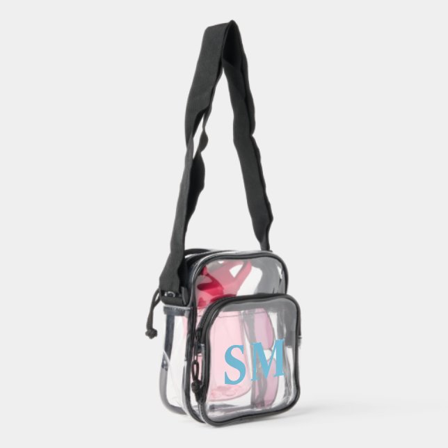 Personalized Sky Blue Couple Monogram  Clear Crossbody Bag (Right)